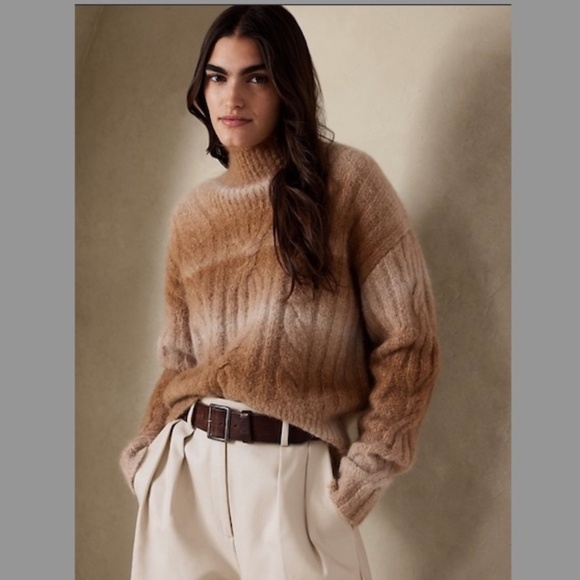 BANANA REPUBLIC Mock Neck Spacedye Cableknit Alpaca Blend Petit L/G - Picture 1 of 13
